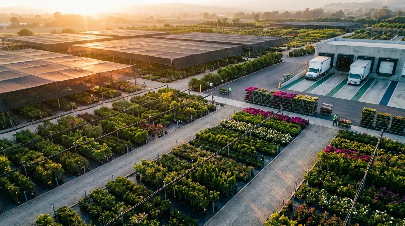 Aerial view of nursery showcasing greenhouse solutions, greenhouse system