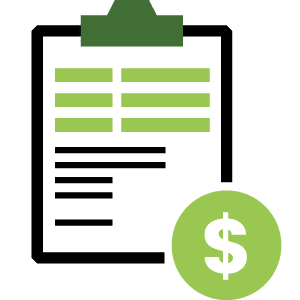 Order management clipboard icon with dollar sign for purchase orders and invoicing