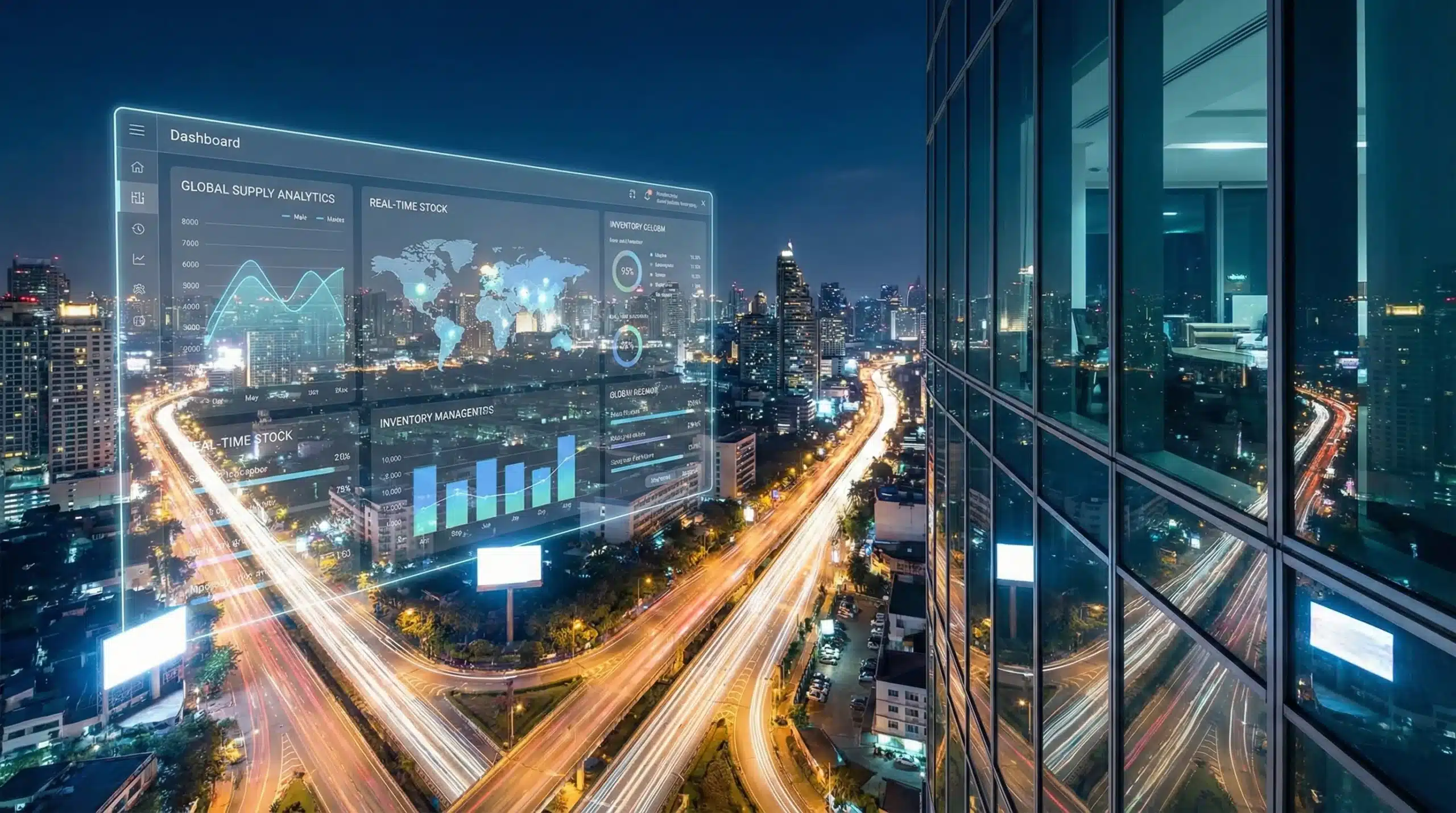 night cityscape with inventory management software