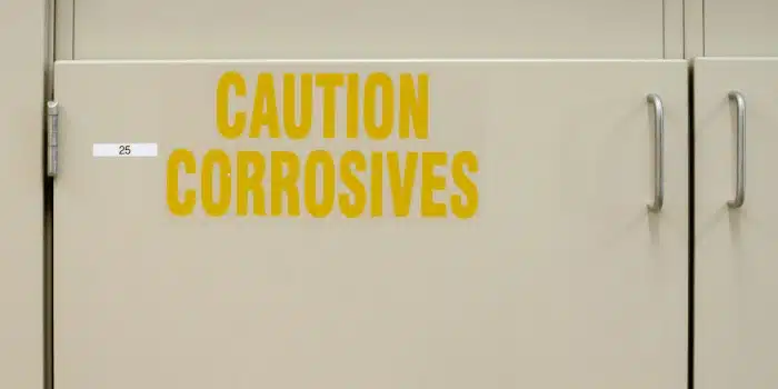 cabinet that says caution corrosives