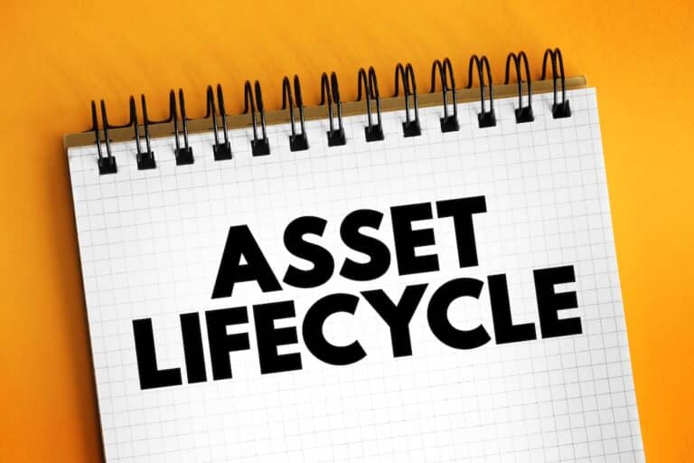 notebook with asset lifecycle text illustration