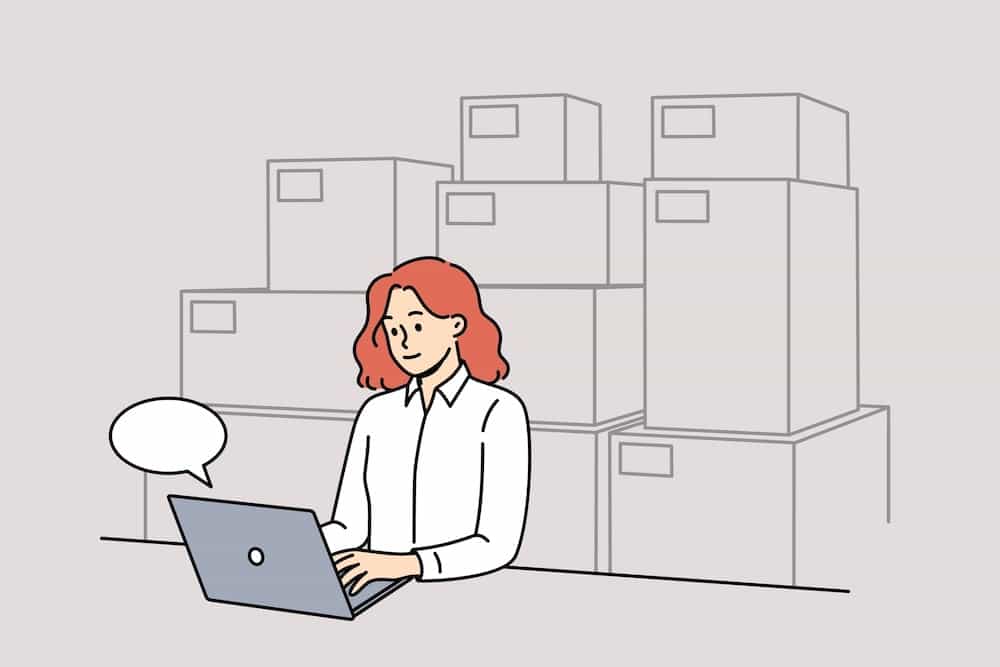 illustration of female warehouse manager using order fulfillment software